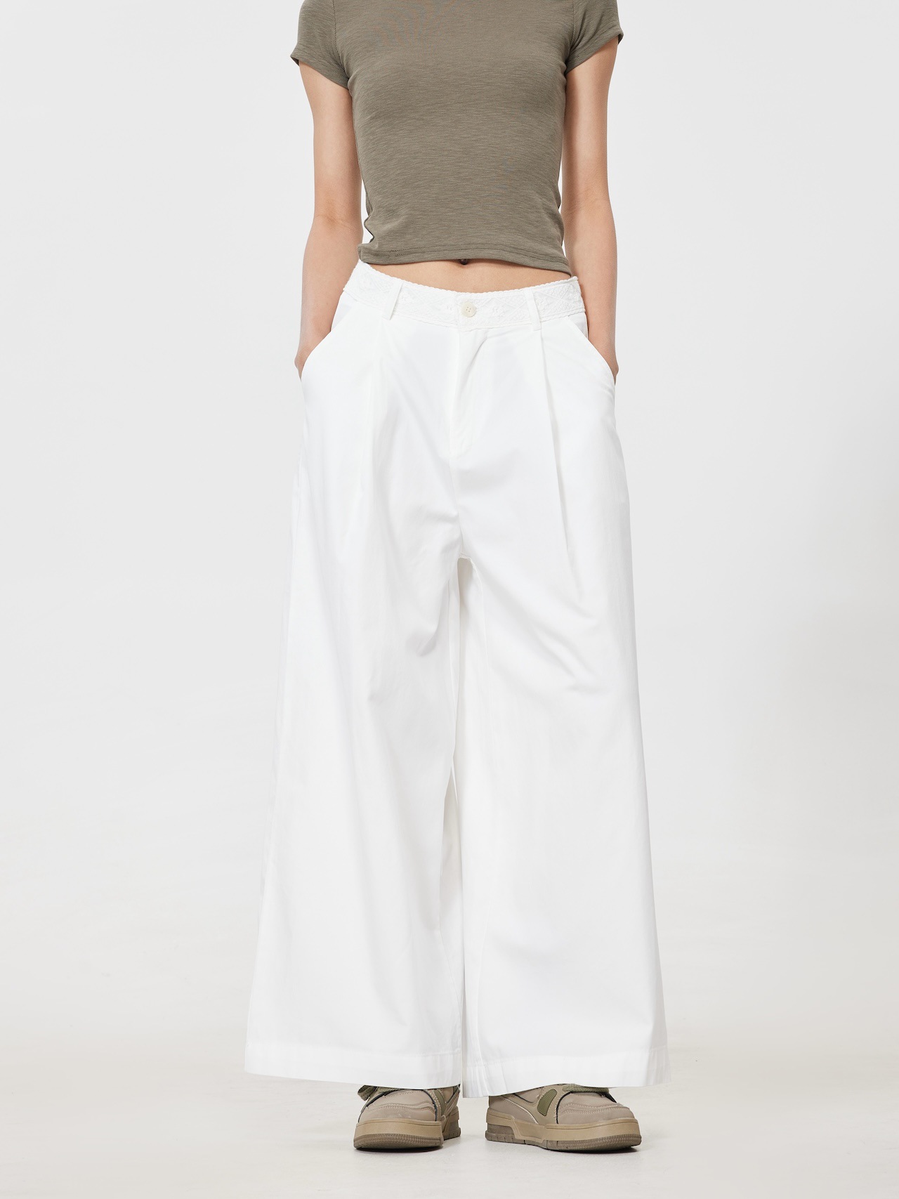 韓系減齡蕾絲花邊小個子九分寬褲（3色）