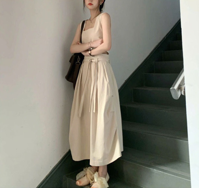通勤休閒套裝裙無袖背心+氣質半身裙兩件套
