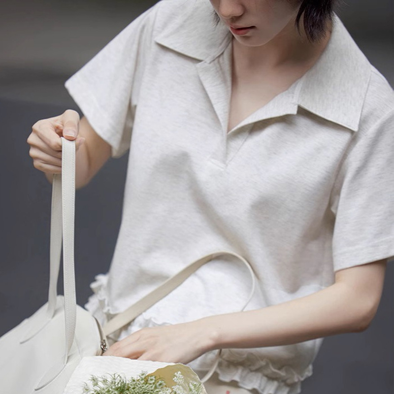 韓系polo領休閒蕾絲短T卹