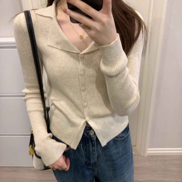 秋冬氣質修身V針織開襟衫
