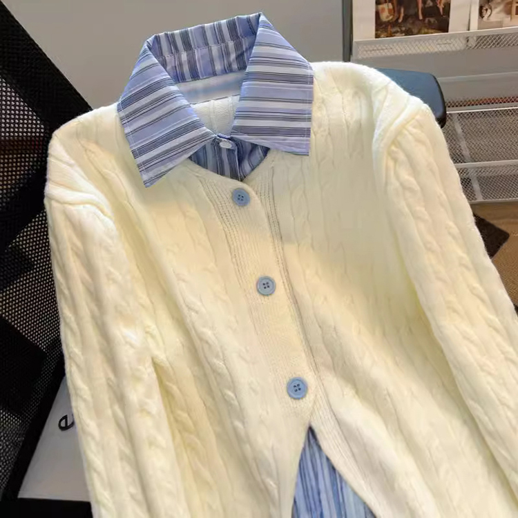 秋冬學院風假兩件條紋襯衫