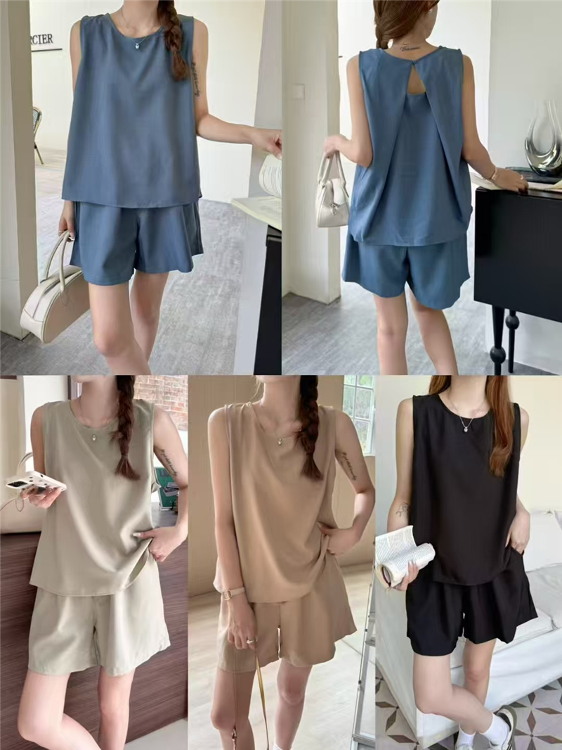 後背鏤空背心T卹+短褲兩件套裝（4色）