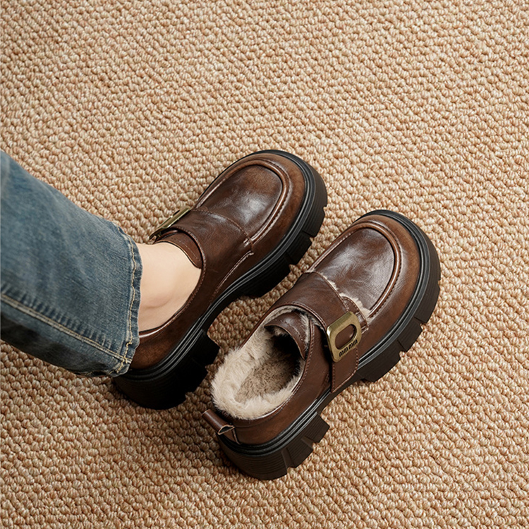 秋冬新款復古英倫風百搭粗跟小皮鞋