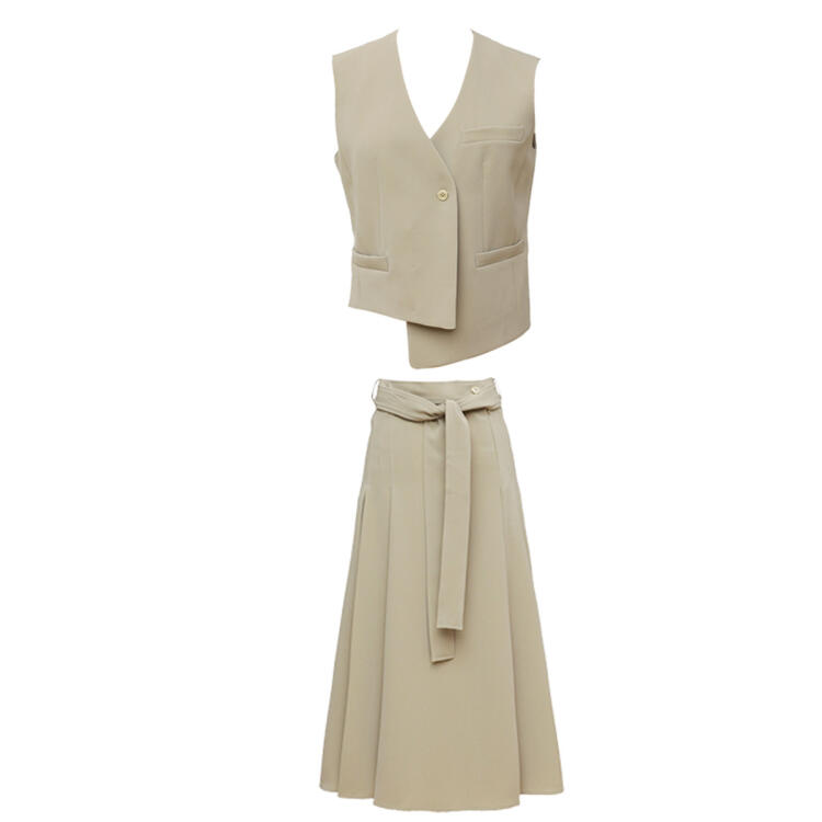 春夏通勤不對稱馬甲/氣質壓褶半裙（規格可選）