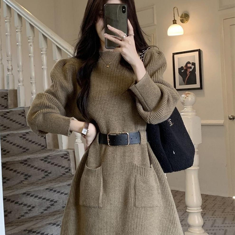 秋冬百搭簡約打底針織連身裙