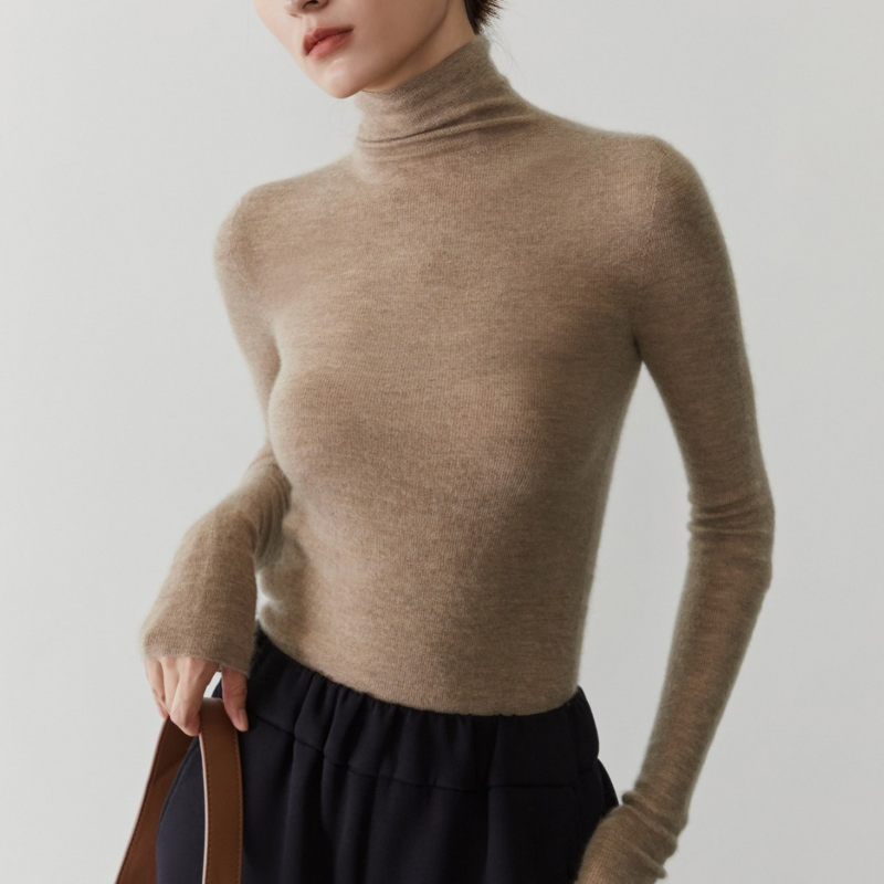 精紡無縫全成型高領打底針織衫