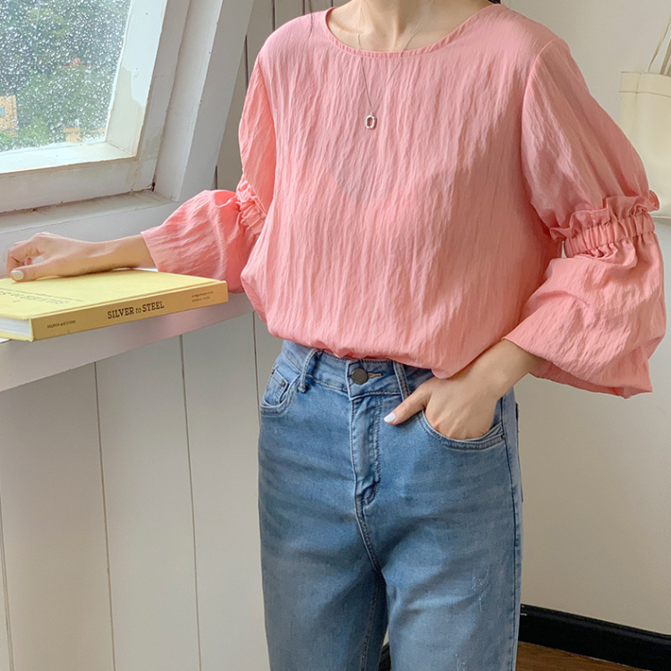 春夏新款長袖燈籠袖套頭襯衫