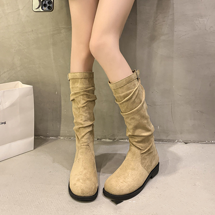 秋冬絨麵簡約長筒女靴