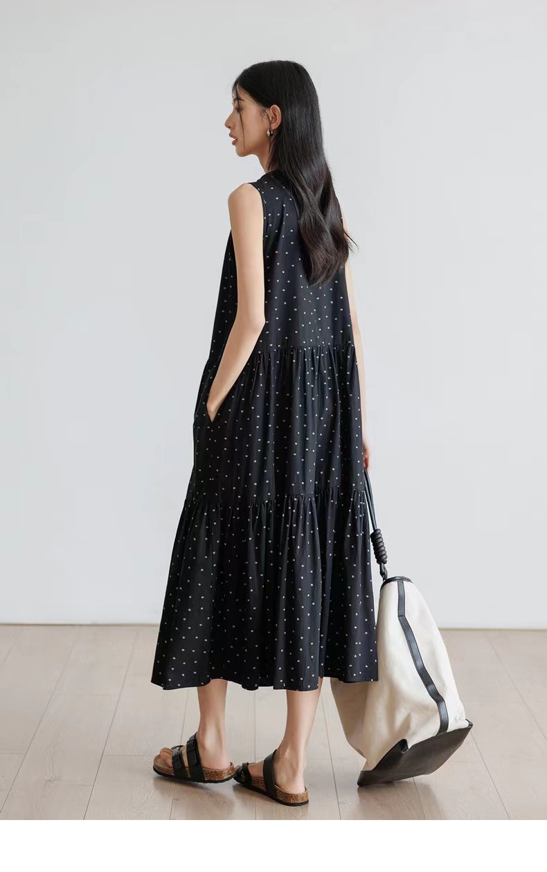 文藝日系度假風無袖碎花寬鬆背心裙