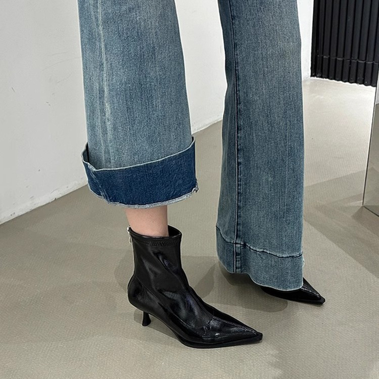 秋冬新款百搭簡約高跟短靴