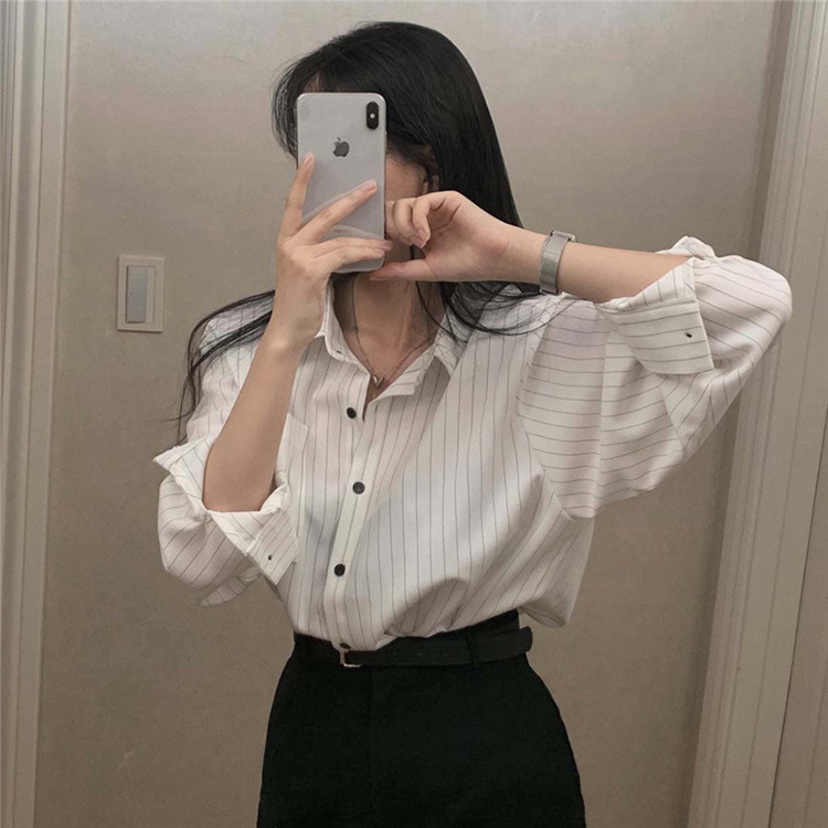 女士韓版POLO領顯瘦棉麻休閒襯衫