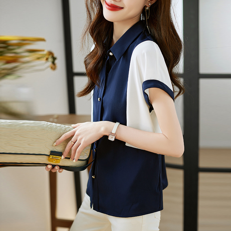 優雅減齡通勤百搭POLO領短袖襯衣
