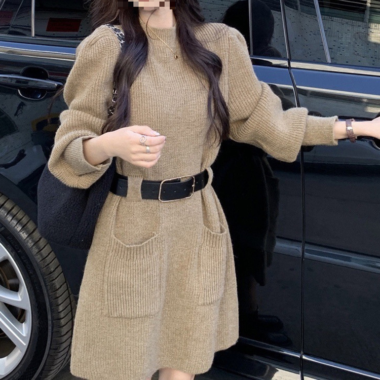 秋冬百搭簡約打底針織連身裙