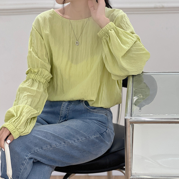春夏新款長袖燈籠袖套頭襯衫