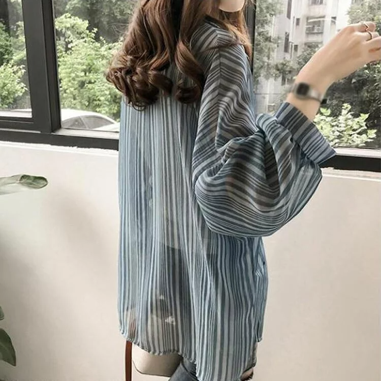 清涼飄逸感燈籠袖雪紡襯衫防曬衫（三色可選）