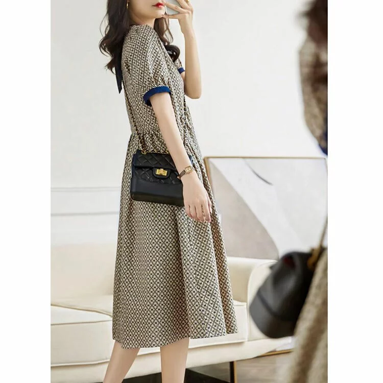 韓版菱形褶皺連衣裙