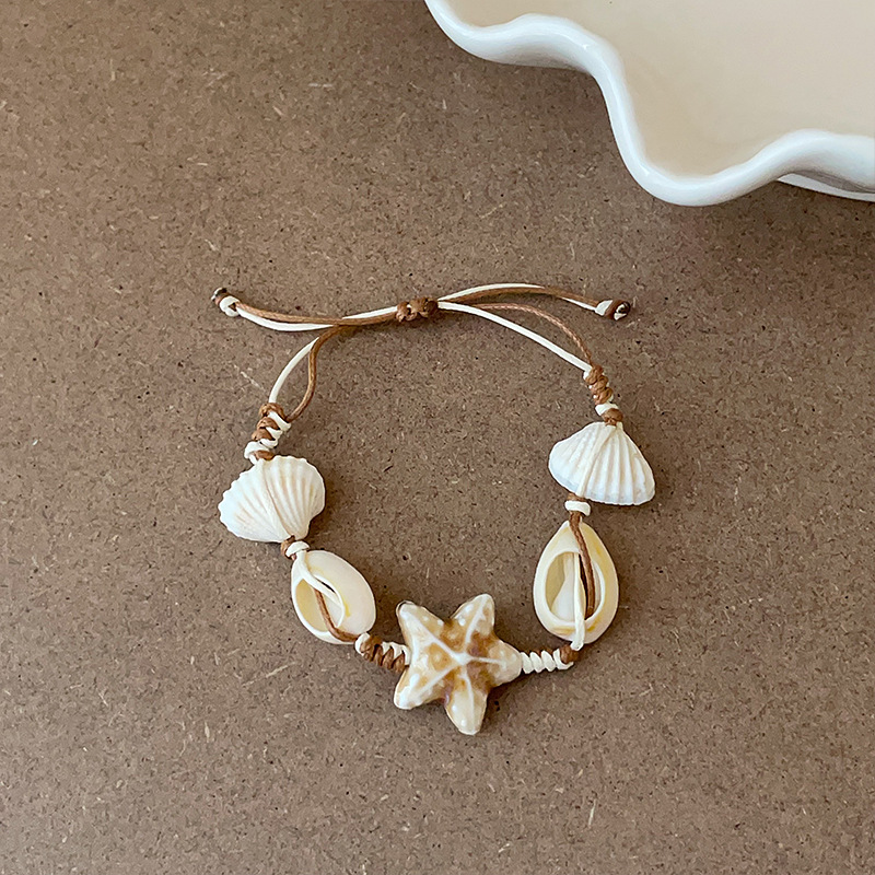 設計感海螺海星貝殼編織抽拉手鍊