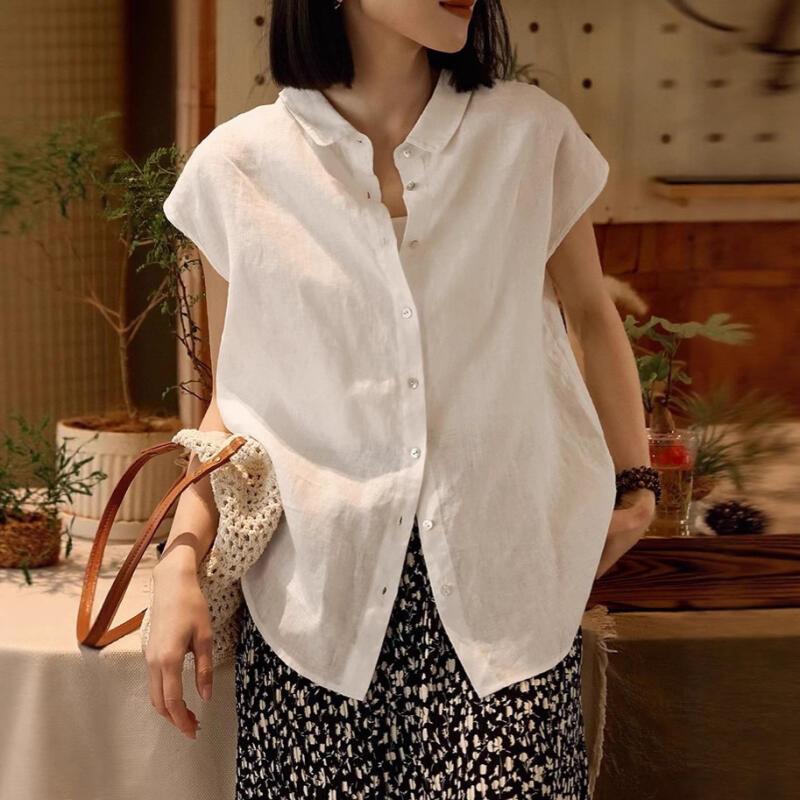 減齡娃娃領前後雙穿無袖小上衣襯衫