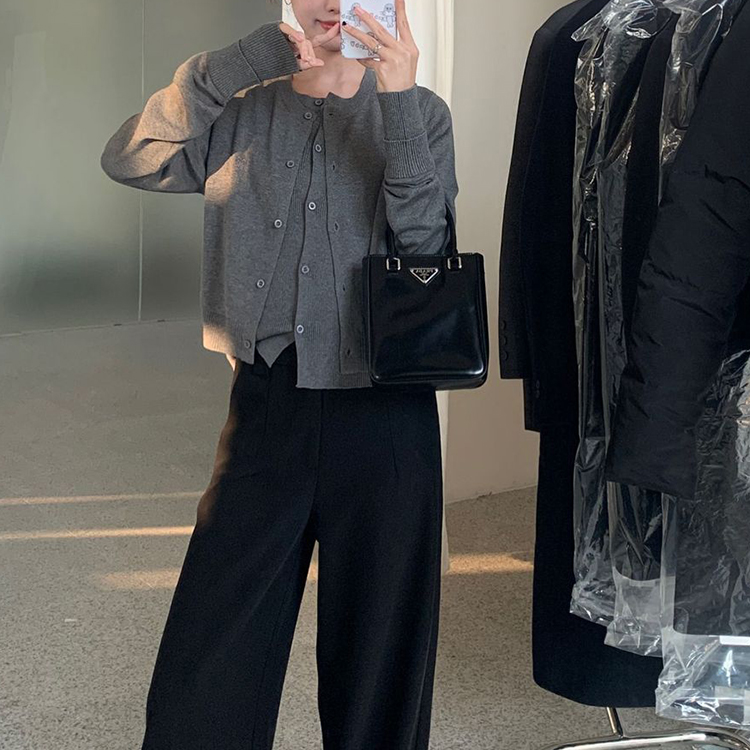 秋季小眾假兩件拼接針織開襟衫