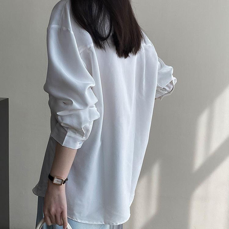 法式V領高級鬆弛感蕾絲拼接翻領襯衫