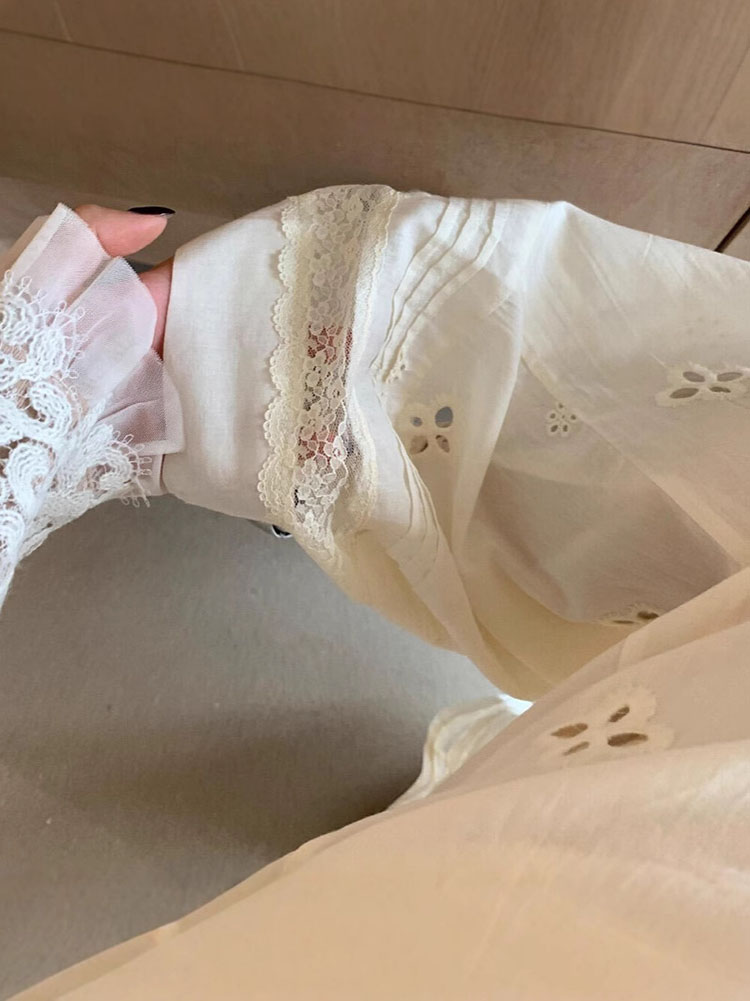 度假鬆弛感鏤空提花蕾絲褲子女春夏小眾拼接休閒褲