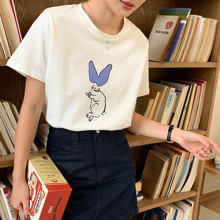 減齡兔子印花百搭圓領短袖T卹