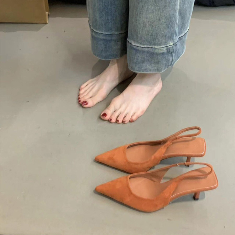 法式小眾氣質名媛絨面尖頭高跟鞋