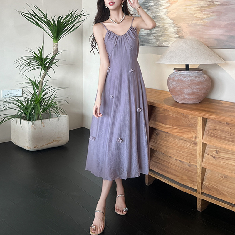 優雅淑女立體花朵吊帶裙+防曬罩衫套裝