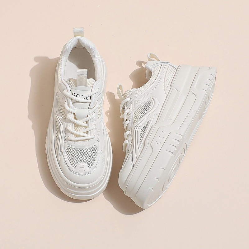 鬆糕厚底網面透氣休閒運動小白鞋