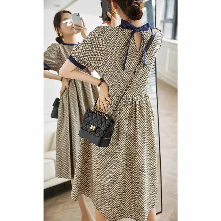 韓版菱形褶皺連衣裙