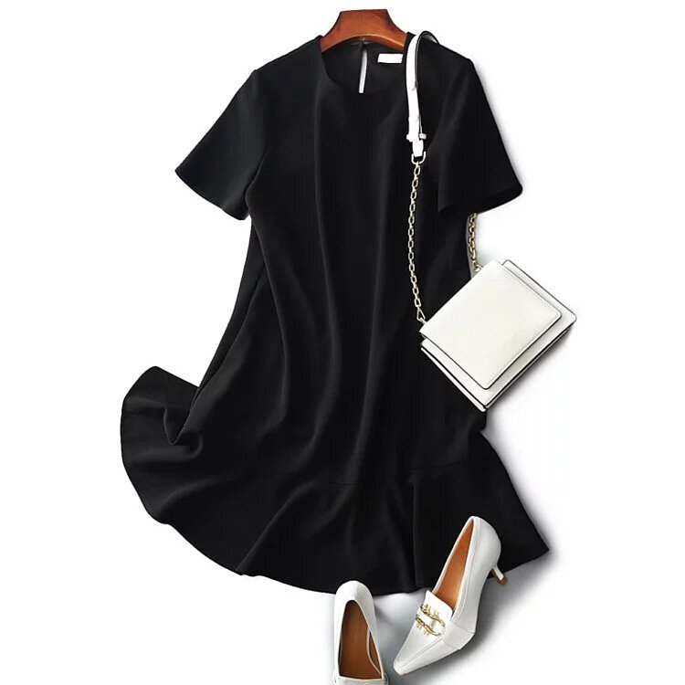 魚尾簡約休閒優雅氣質小黑裙