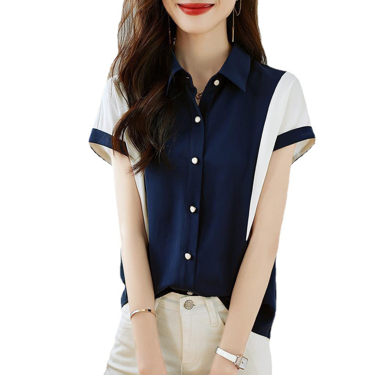 優雅減齡通勤百搭POLO領短袖襯衣