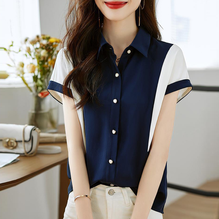 優雅減齡通勤百搭POLO領短袖襯衣
