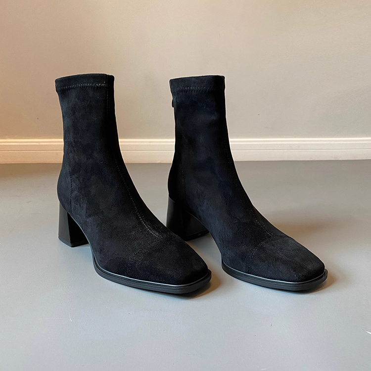 秋冬絨面美拉德粗跟短靴