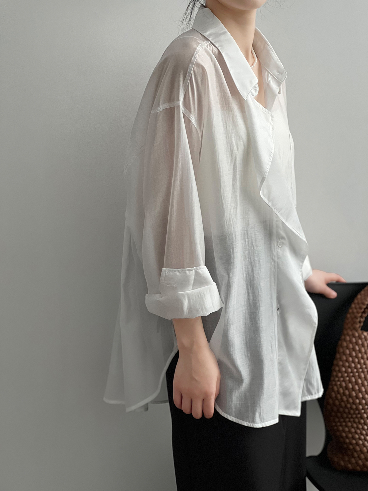 輕薄天絲木耳邊襯衫防曬顯瘦寬鬆襯衣