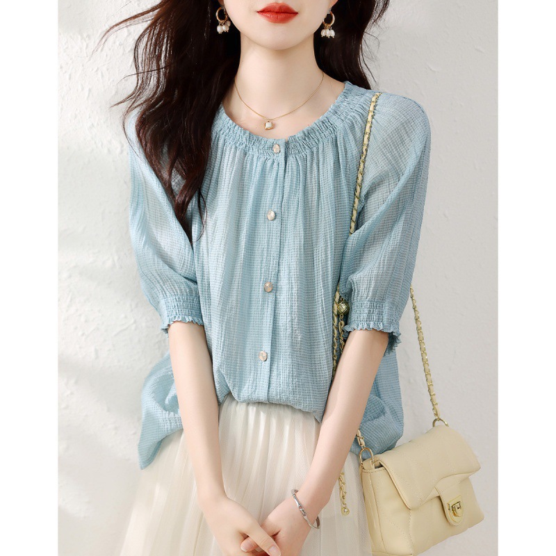通勤氣質百搭女襯衫空氣感泡泡紗燈籠袖襯
