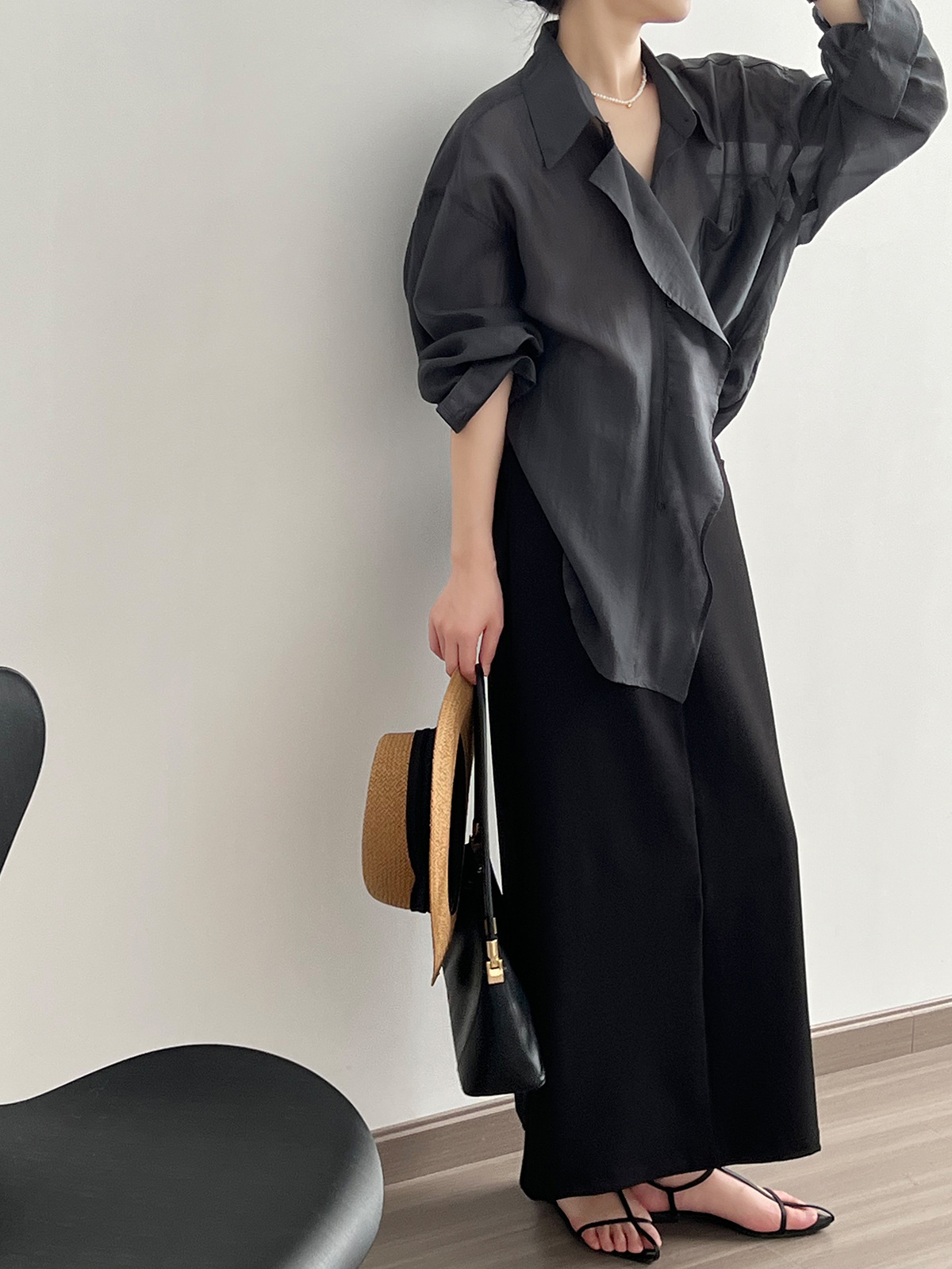 輕薄天絲木耳邊襯衫防曬顯瘦寬鬆襯衣