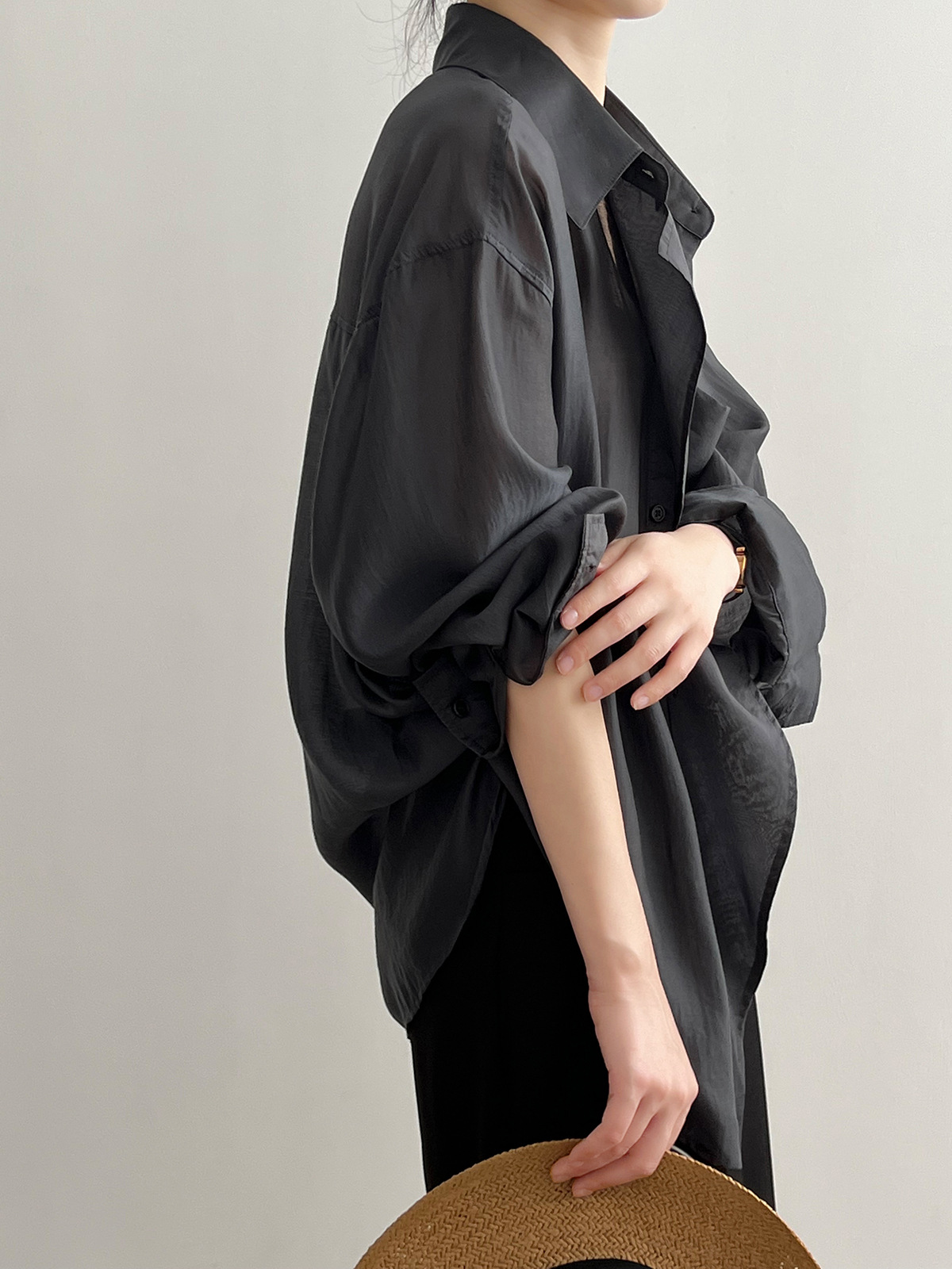 輕薄天絲木耳邊襯衫防曬顯瘦寬鬆襯衣