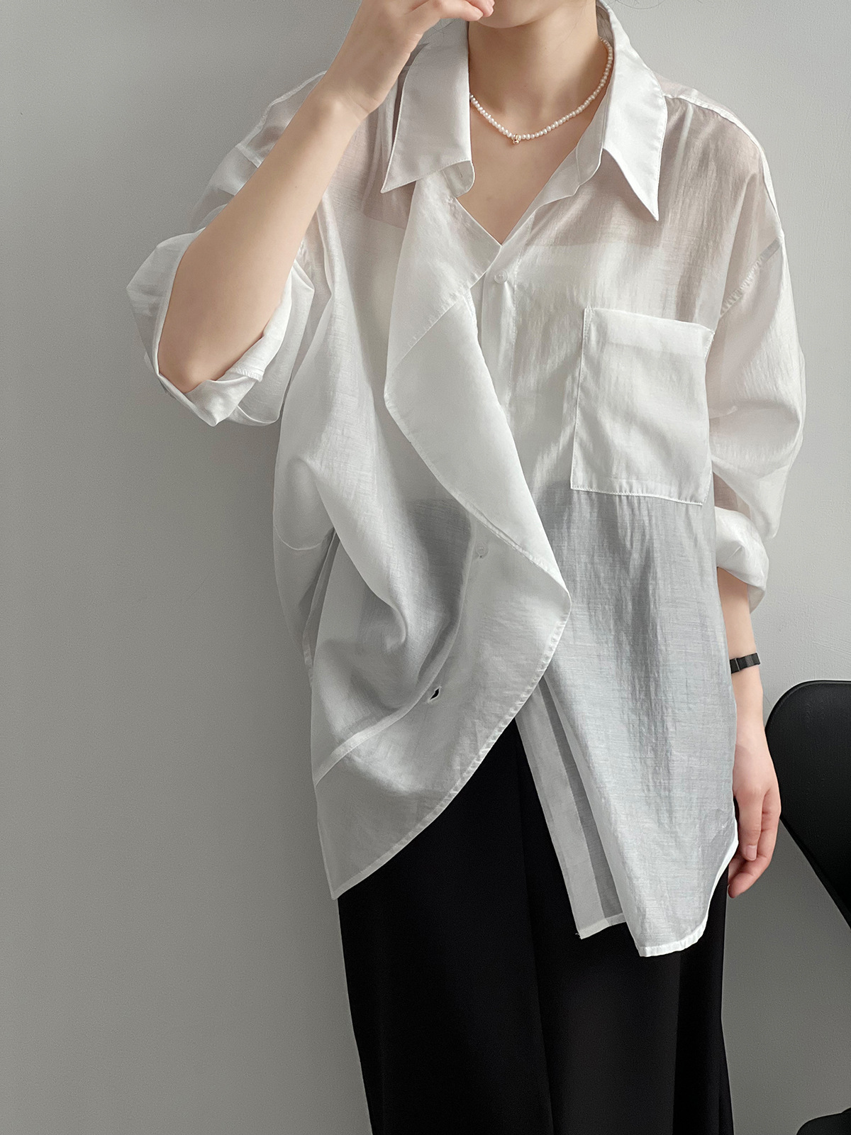 輕薄天絲木耳邊襯衫防曬顯瘦寬鬆襯衣