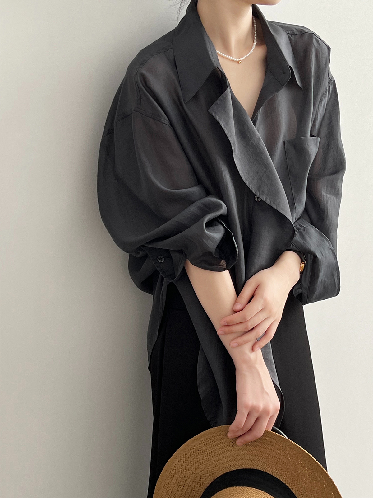 輕薄天絲木耳邊襯衫防曬顯瘦寬鬆襯衣