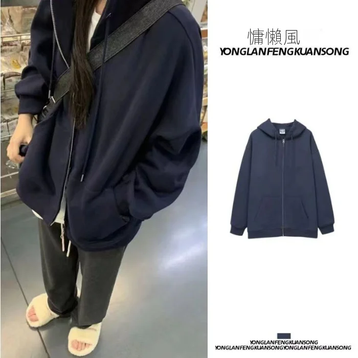爆款韓系慵懶風休閒拉鍊連帽衛衣外套