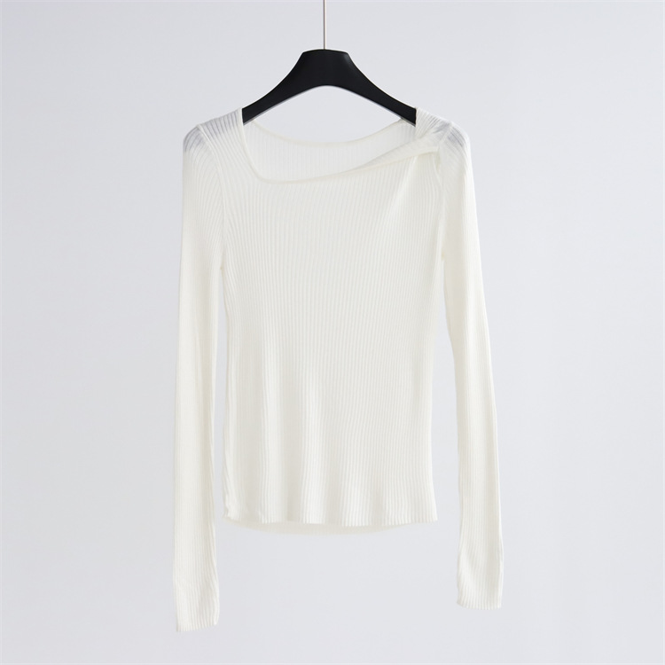 羊毛混紡坑條長袖小眾設計針織衫（7色）