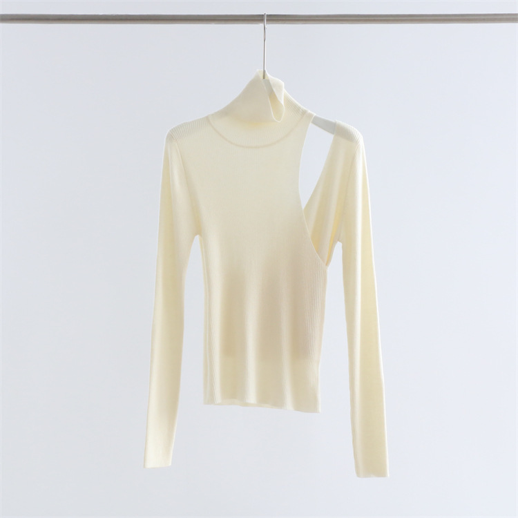 羊毛混紡假兩件高領鏤空時髦打底衫（8色）