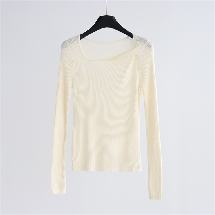 羊毛混紡坑條長袖小眾設計針織衫（7色）