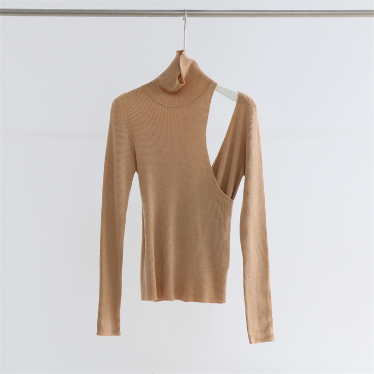 羊毛混紡假兩件高領鏤空時髦打底衫（8色）