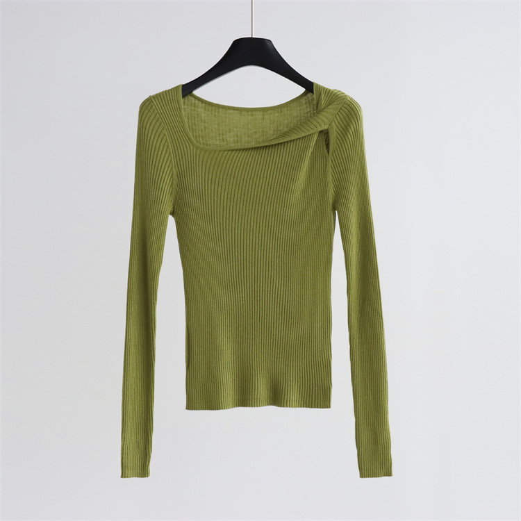 羊毛混紡坑條長袖小眾設計針織衫（7色）