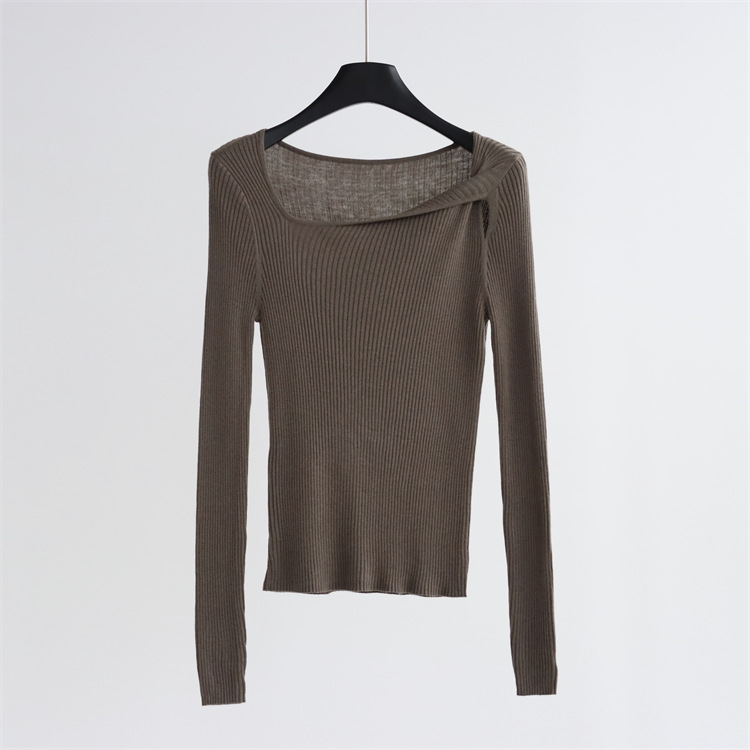 羊毛混紡坑條長袖小眾設計針織衫（7色）