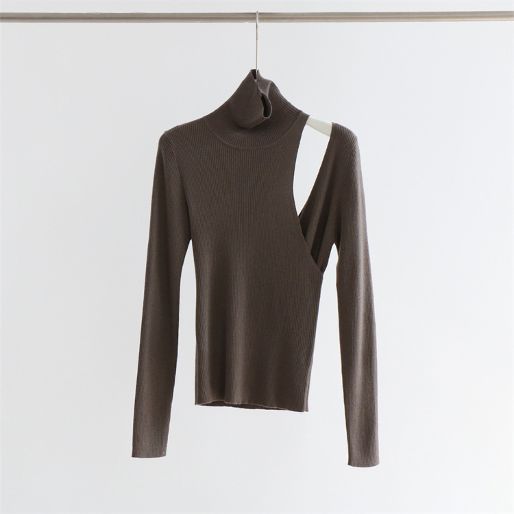 羊毛混紡假兩件高領鏤空時髦打底衫（8色）