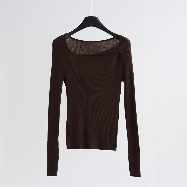 羊毛混紡坑條長袖小眾設計針織衫（7色）