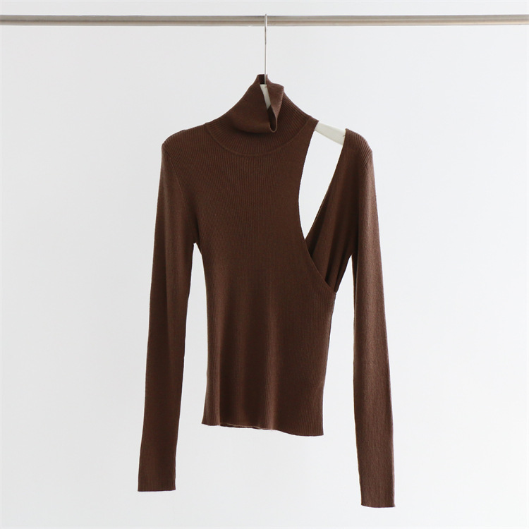 羊毛混紡假兩件高領鏤空時髦打底衫（8色）